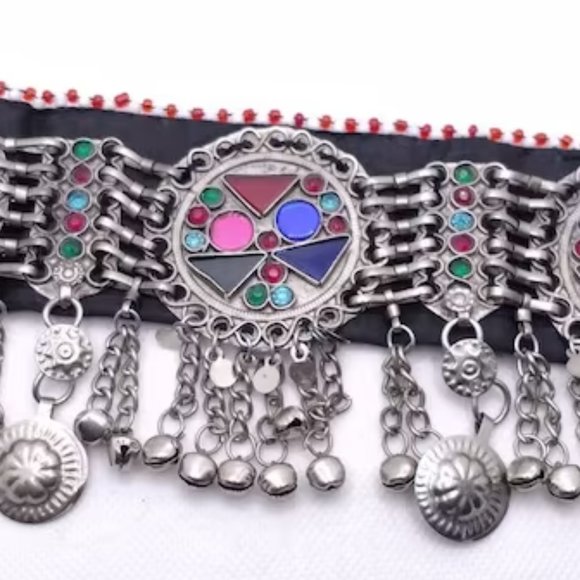 Tribal Necklace  Afghan Necklace, Boho Silver Choker Necklace - Picture 5 of 5